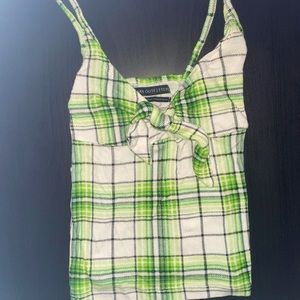 Green & white Plaid cropped blouse